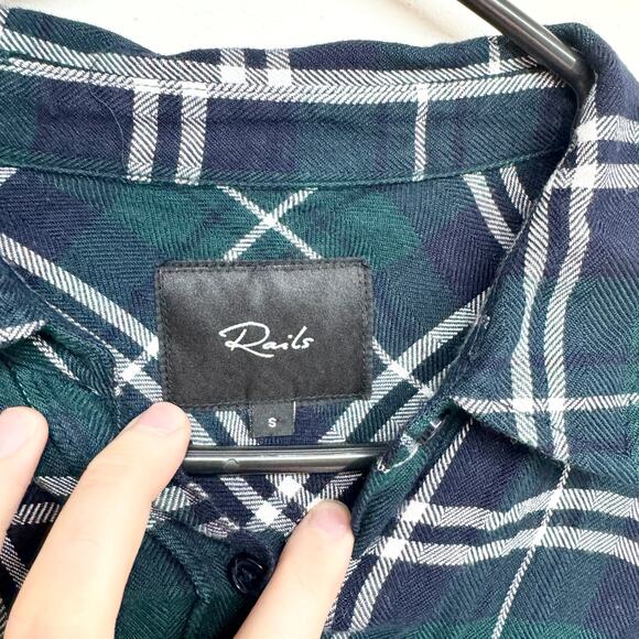 RAILS Bianca Green Navy Blue Plaid Button Front Shift Shirt Dress Size S - Picture 3 of 4